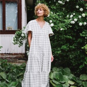 Cream Tiered Maxi Sundress with Flutter Sleeves